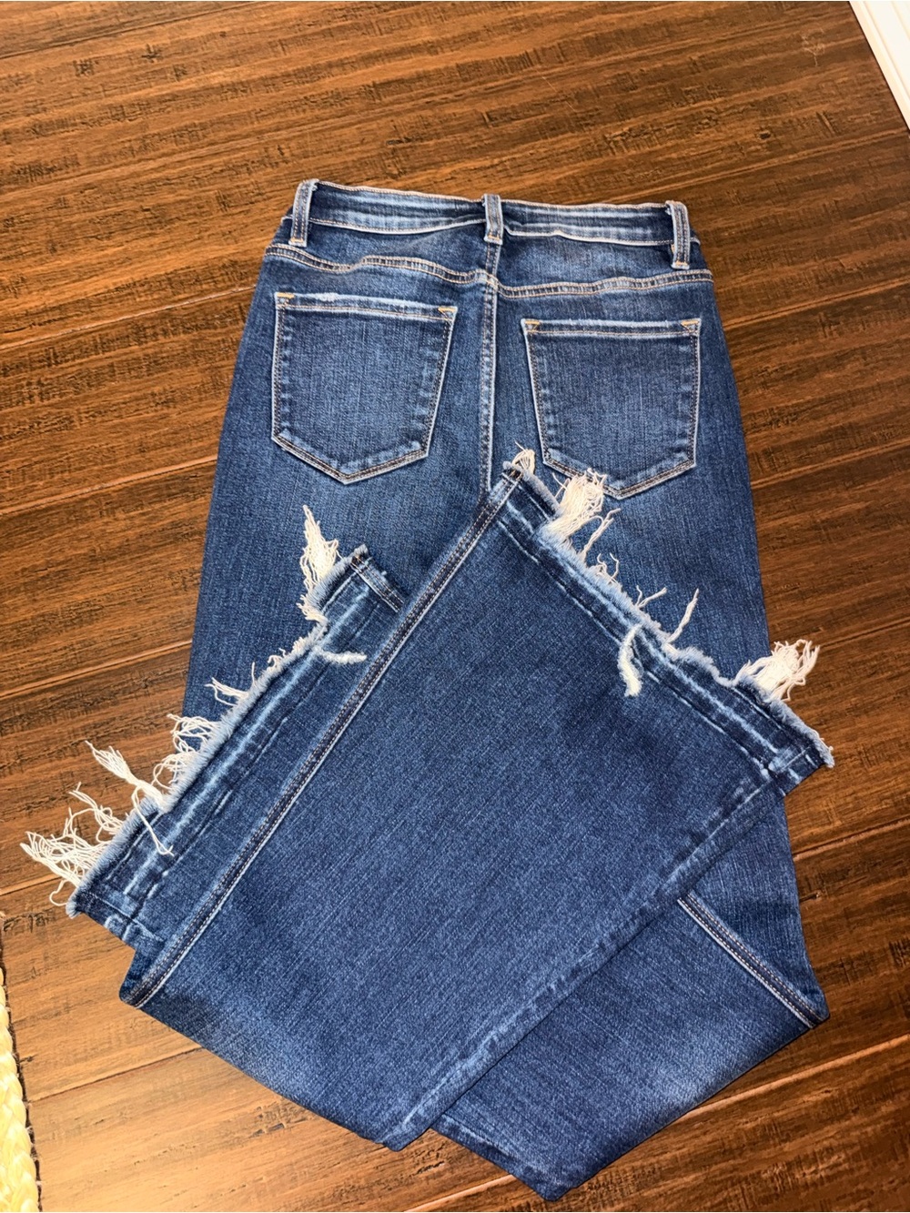 Flying Monkey Distressed Blue Wide Leg Jeans with Raw Hem - Picture 3 of 3